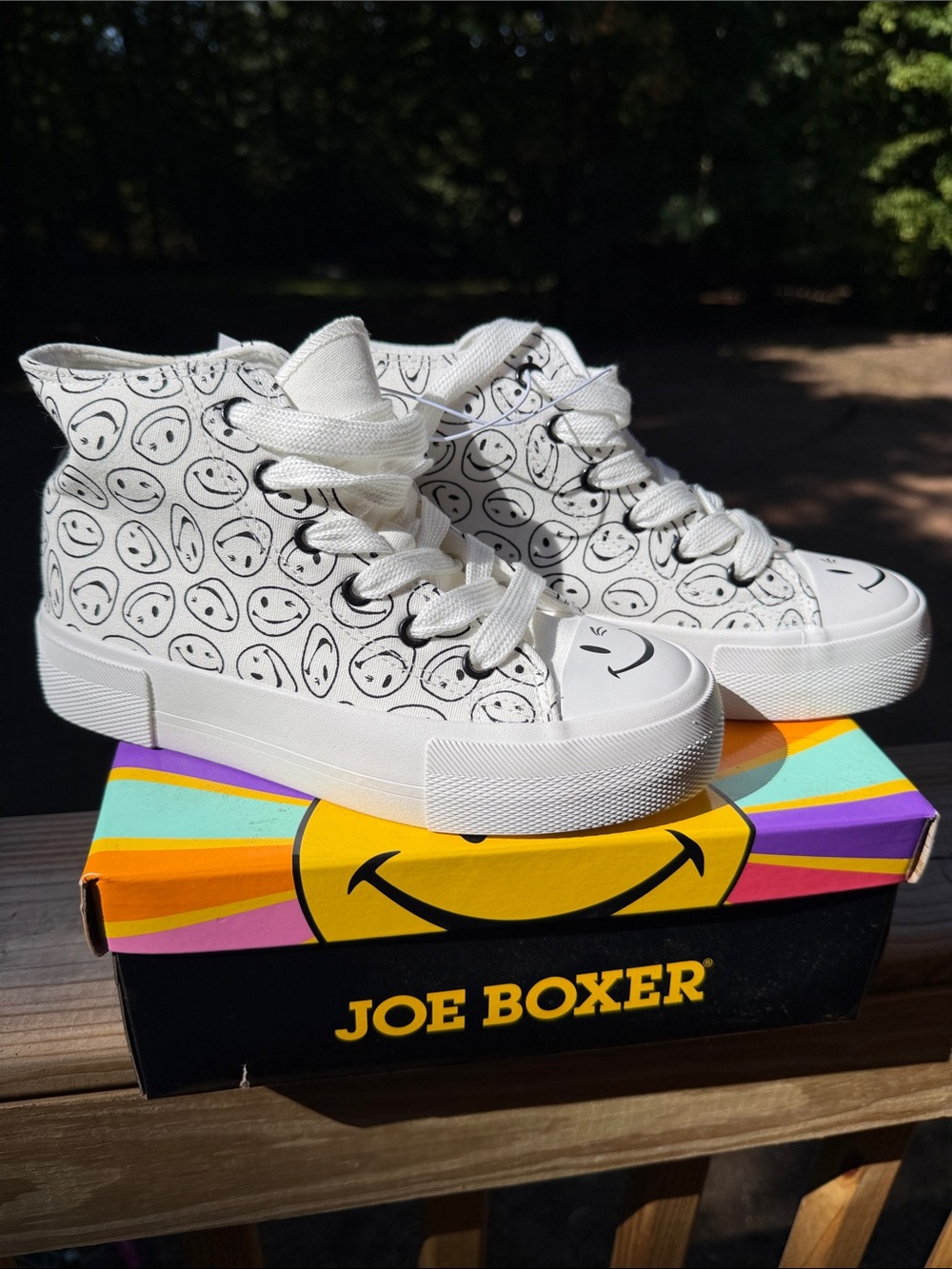 Joe Boxer White High-Top Smiley Print Sneakers for Women